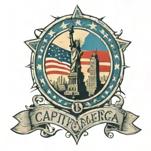 New York skyline and Statue of Liberty on the inside of Captain America’s Shield tattoo design idea