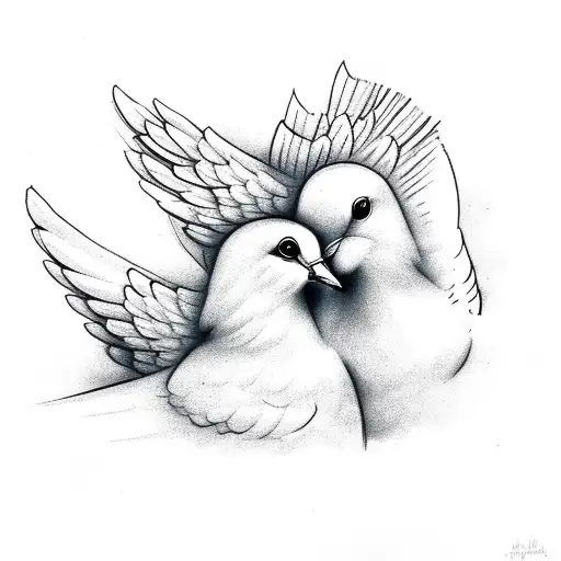 2 doves and an angel with crosses and clouds tattoo design idea
