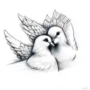 2 doves and an angel with crosses and clouds tattoo design idea