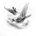 2 doves and an angel with crosses and clouds tattoo design idea