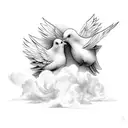 2 doves and an angel with crosses and clouds tattoo design idea