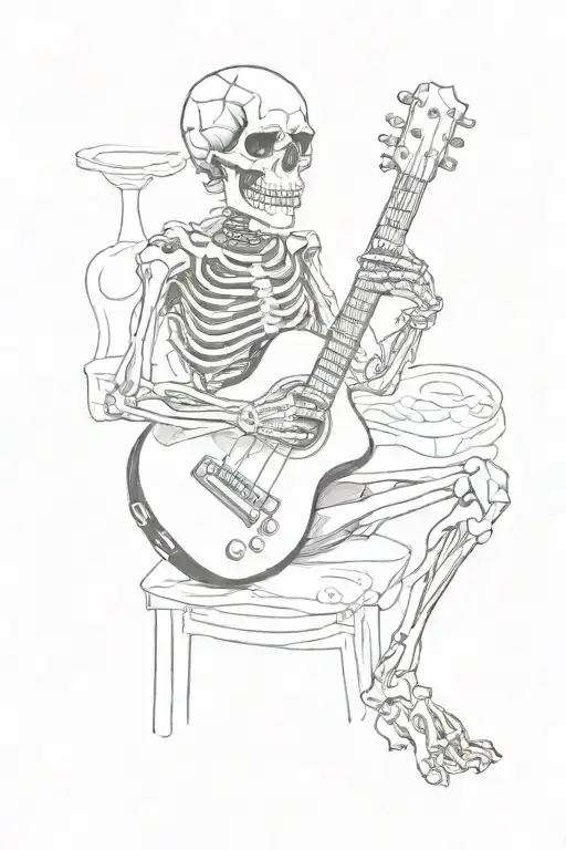 Skeleton playing guitar tattoo design idea