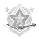 stylized design of a guitar, incorporating elements of Texas, such as the Lone Star or the state outline, within the bod tattoo design idea