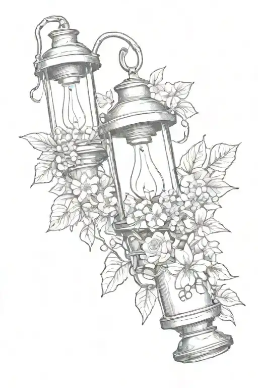 Combine a Welsh miners lamp with a vine of flowers for a nature-inspired industrial tattoo tattoo design idea