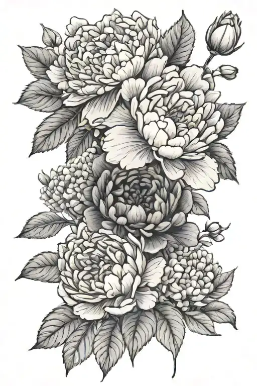 hydrangea and peony flowers tattoo design idea