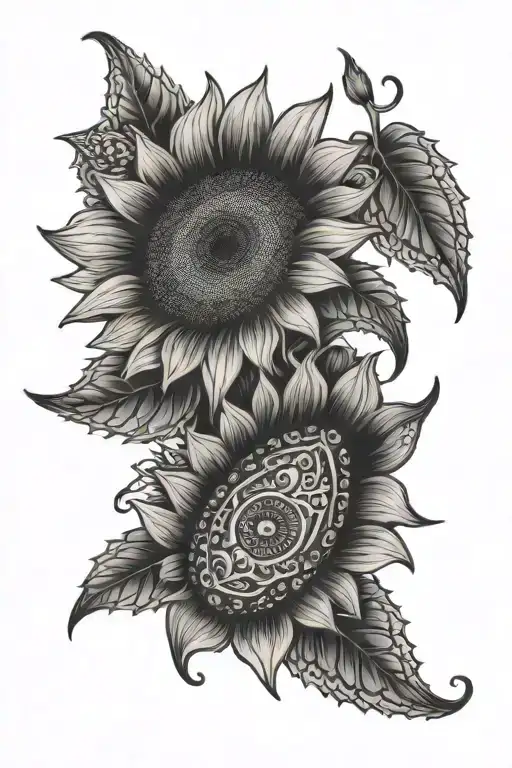 paisley and sunflowers tattoo design idea