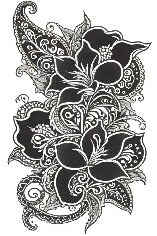 paisley and flowers wrapped tattoo design idea