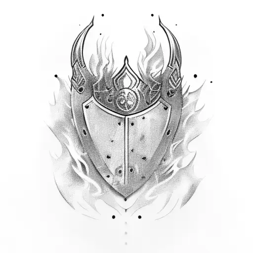 Knight's armor engulfed in flames tattoo design idea