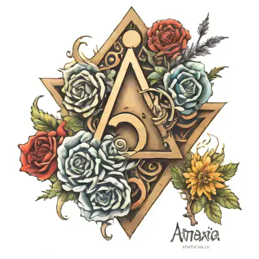 write the words "ataraxia" with symbols of resilience and overcoming mental illness tattoo design idea