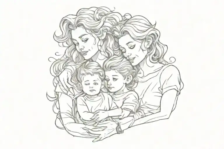 mom and two sons tattoo design idea