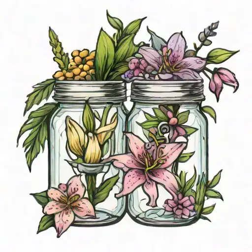 lily and Heather in mason jar  tattoo design idea