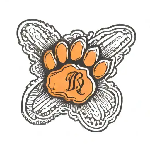 thin line tattoo. Dog paw. inscribed with the letter "B" on the lower end tattoo design idea