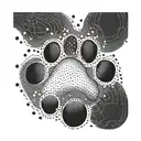 thin line tattoo. Dog paw. inscribed with the letter "B" on the lower end tattoo design idea