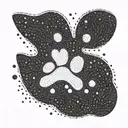 thin line tattoo. Dog paw. inscribed with the letter "B" on the lower end tattoo design idea