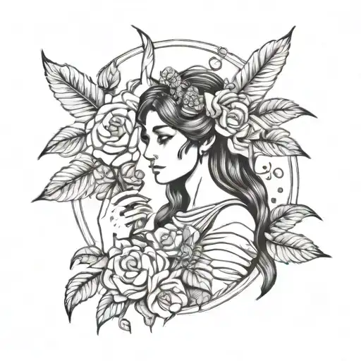 Athena goddess holding flowers tattoo design idea