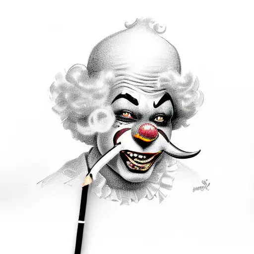 vintage clown smoking black and white tattoo design idea