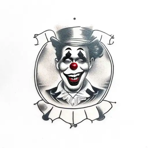 vintage clown smoking black and white tattoo design idea