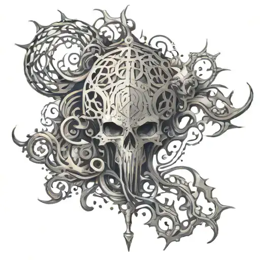 Combine elements of fantasy and heavy metal to create an epic and intricate tattoo design tattoo design idea