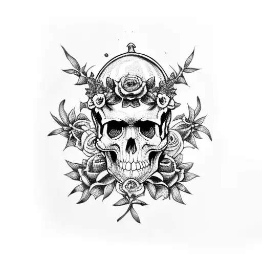 arm sleeve floral with skulls floral and lovecraft tattoo design idea