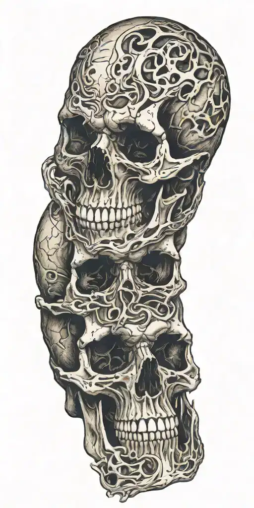 skull coming out the side of another skull tattoo design idea