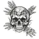 broken skull surrounded by hands tattoo design idea