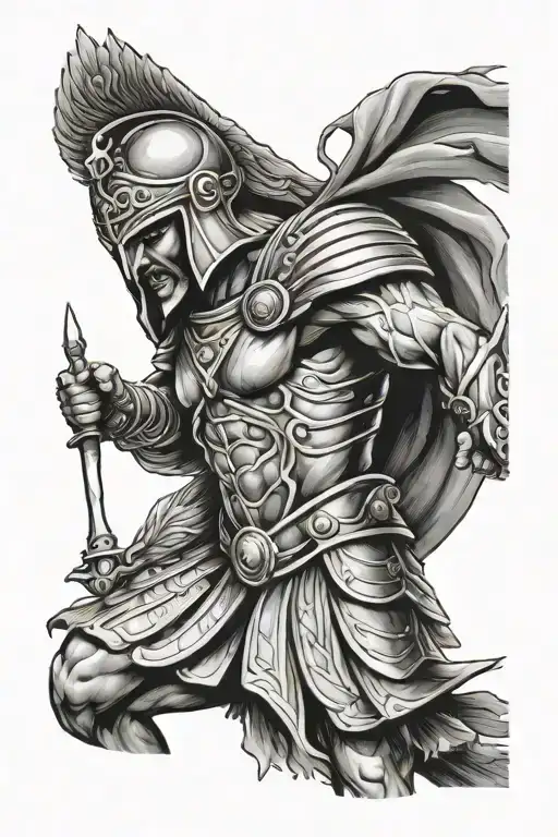ancient greek warrior tattoo design idea