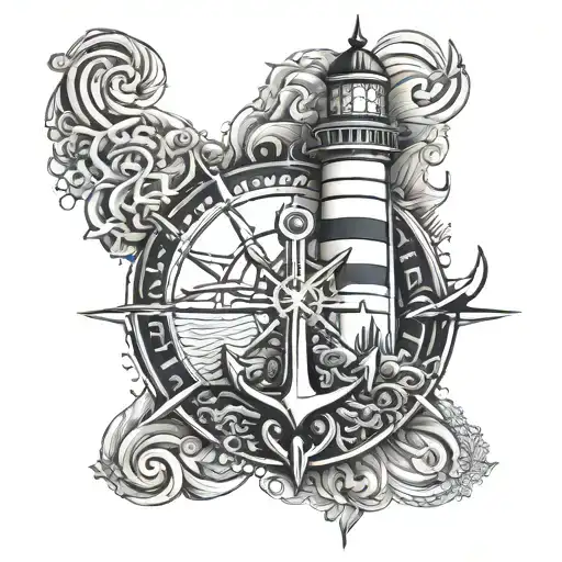 anchor lighthouse in the sea mandala design incorporating tattoo design idea