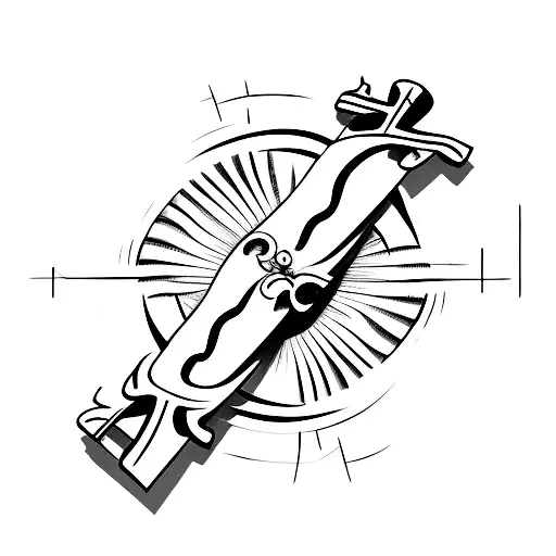 Christian wooden cross with mountains and ocean tattoo design idea