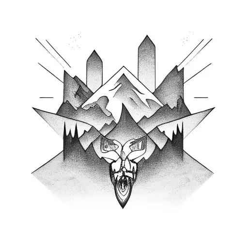 cross filled with mountains, forest and ocean  tattoo design idea