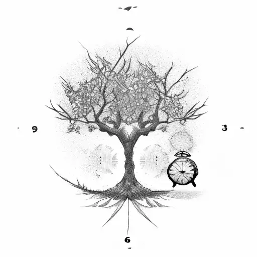tree with a clock and swallows  tattoo design idea