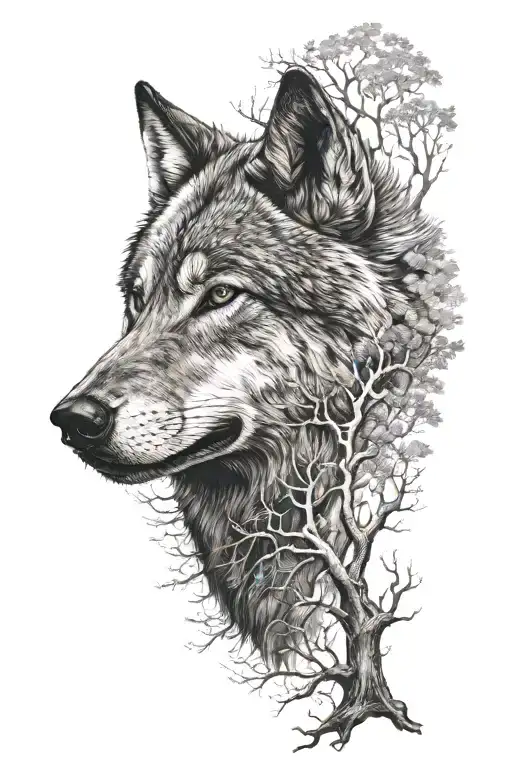 Alpha wolf that protects his family tree tattoo design idea