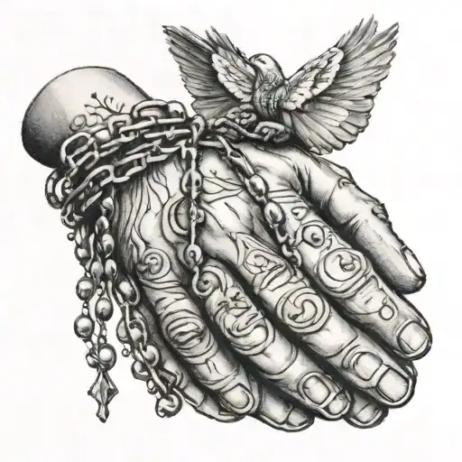 praying hands holding rosary wrapped tattoo design idea