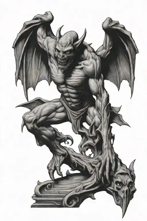 full length gargoyle tattoo design idea