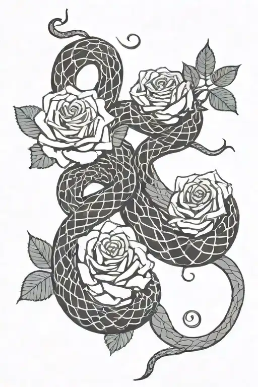 snakes and roses intertwined tattoo design idea
