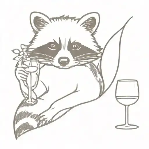 raccoon with wine glass filled tattoo design idea