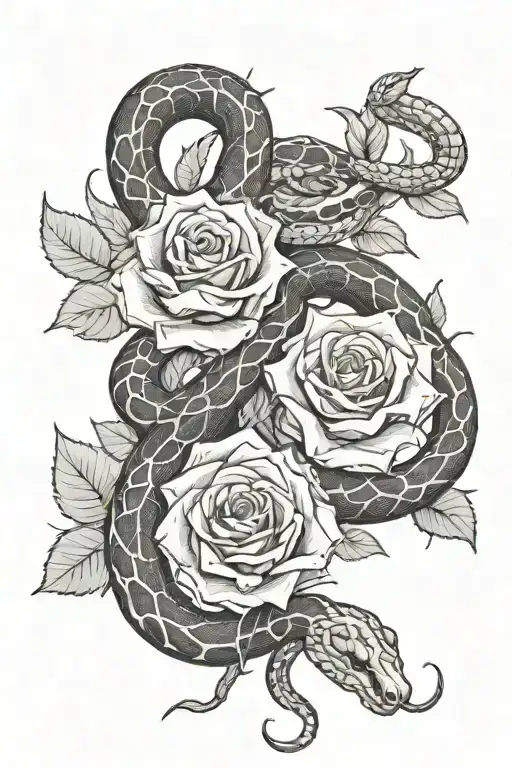 snakes and roses intertwined tattoo design idea