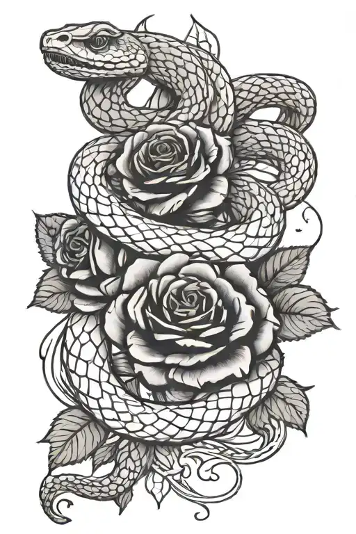 snakes and roses intertwined tattoo design idea