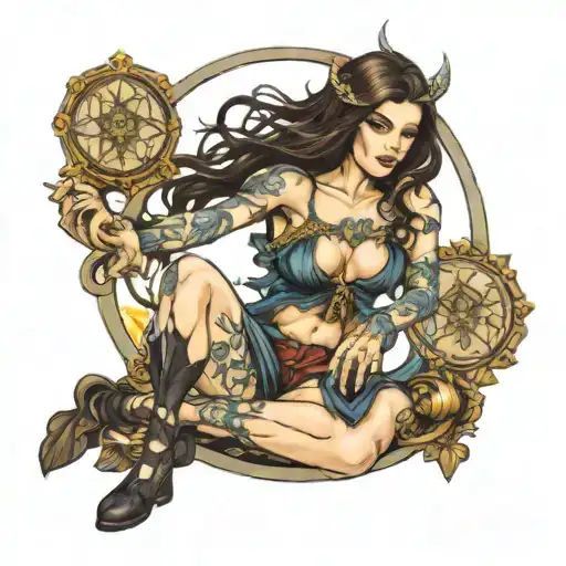 tarot justicia sexy girl sitting tattoo design idea