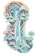 A trippy psychedelic galaxy made of  waterfalls flowing through it tattoo design idea