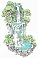 A trippy psychedelic galaxy made of  waterfalls flowing through it tattoo design idea
