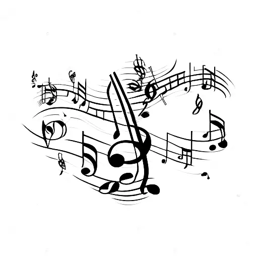 ABBA silhouette with musical notes tattoo design idea