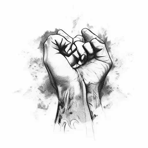 A bold and dynamic design of a clenched fist, symbolizing strength and determination, with an inspiring quote about family and the power of love. tattoo design idea