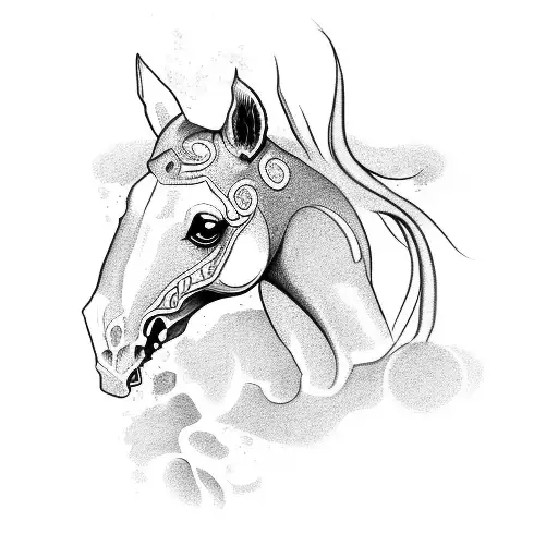 tattoo stencil art of a skeletal horse with fire coming out of its nose tattoo design idea
