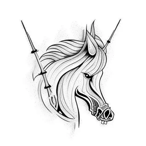 tattoo stencil art of a skeletal horse with fire coming out of its nose tattoo design idea