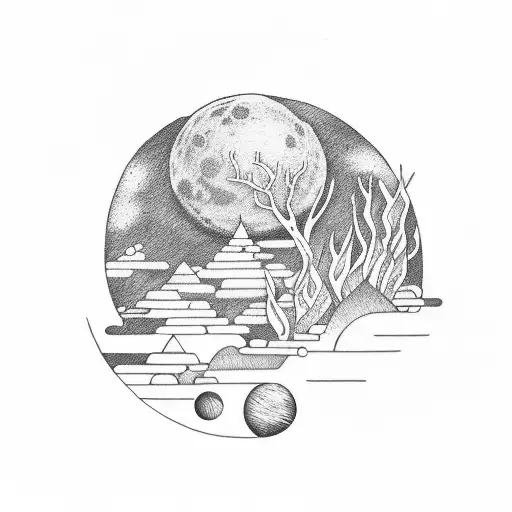 currents band moon shining over a forest tattoo design idea
