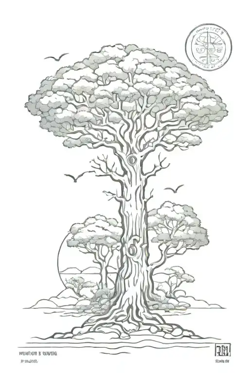 postal stamp, African tree, Gumbane underneath  tattoo design idea