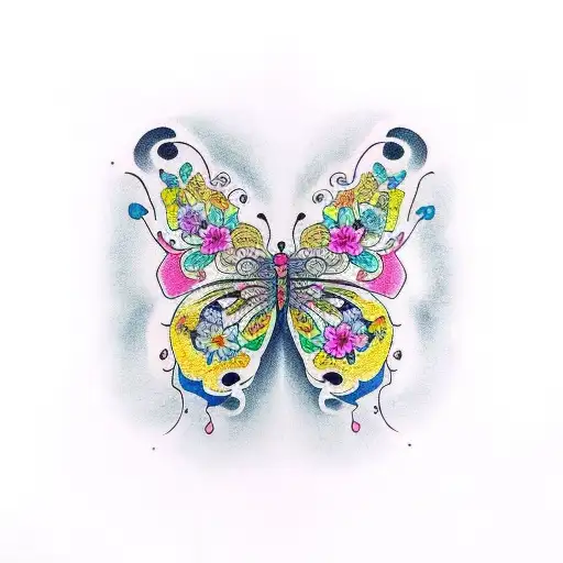 butterfly with color  tattoo design idea