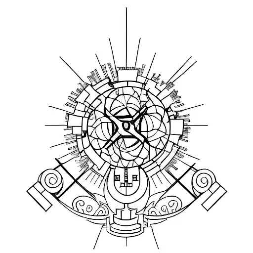 cyber outline of dark catholic chapel tattoo design idea