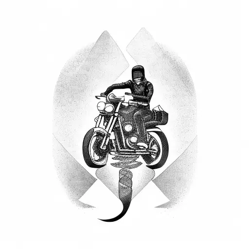 An adventurous entrepreneur riding a motorcycle on a winding road tattoo design idea