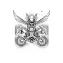 An adventurous entrepreneur riding a motorcycle on a winding road tattoo design idea